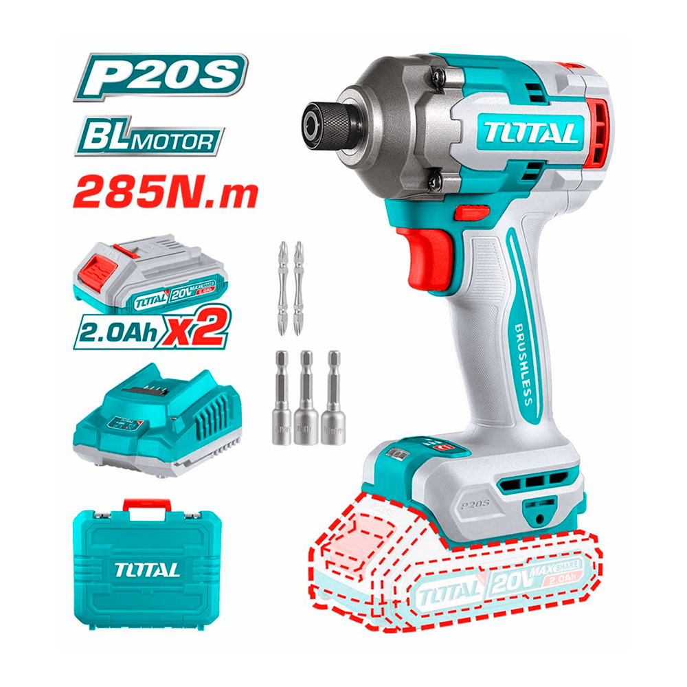 [TIRLI2028] TIRLI2028 Atornillador de impacto 20v BRUSHLESS, 285Nm, con 2 bat, 2 amp total