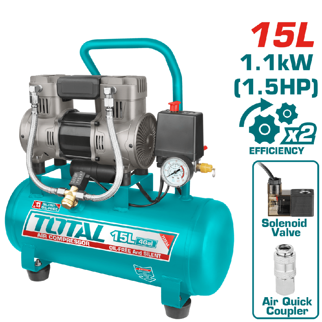 [TCS1110152-5] TCS1110152-5 COMPRESORA OIL - FREE 15L 1.5HP 67DB 8BAR 3400RPM TOTAL
