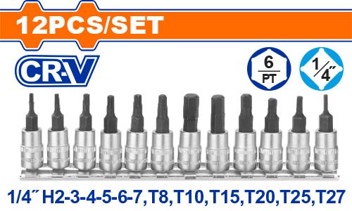[WST2414] WST2414 Jgo x12pcs Dados 1/4" con punta Torx + Hex WADFOW