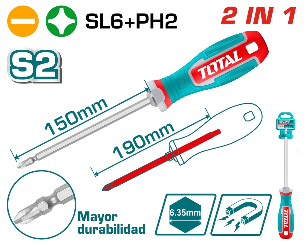 [THT250266] THT250266 Desarmador largo 2 en 1 - TOTAL