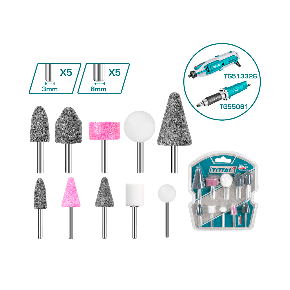 TAKB1001 KIT DE PIEDRAS PARA RECTIFICADOR 10PZS EJE:6MM TOTAL