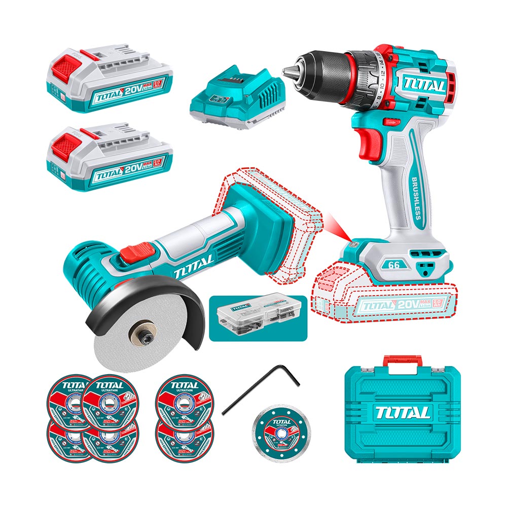 [TCKLI20766] TCKLI20766 Combo Taladro 66N.m. y Amoladora 3" 20V TOTAL