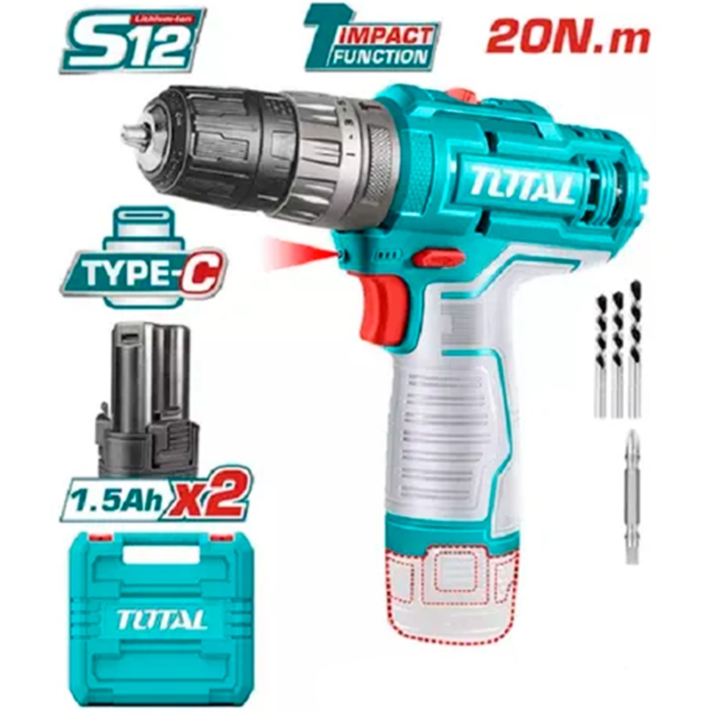 TIDLI12202 Atornillador 12v con percutor ENTRADA CTOTAL