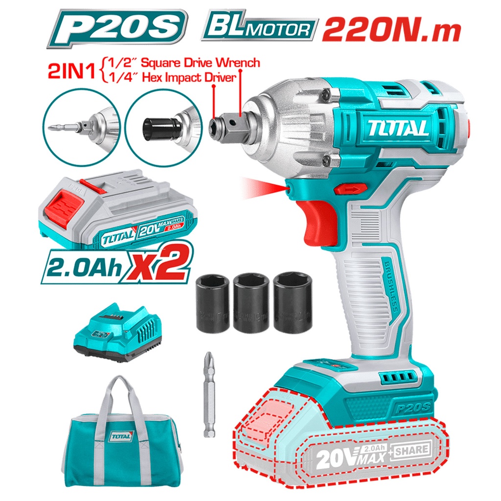 [TIWLI20208] TIWLI20208 Llave de impacto con acople Hexagonal 20V TOTAL