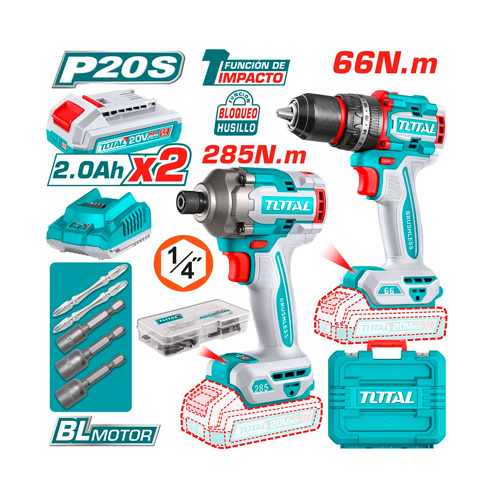 [TCKLI20277] TCKLI20277 Combo Atornillador CON PERCUTORy Atornillador de Impacto 20v en MALETA TOTAL