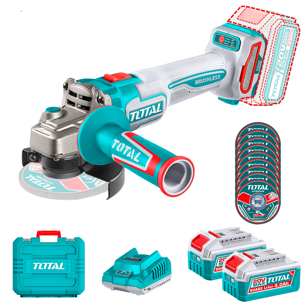 [TAGLI271532] TAGLI271532 Amoladora BRUSHLESS 20V, con 2 Batería y en MALETATOTAL